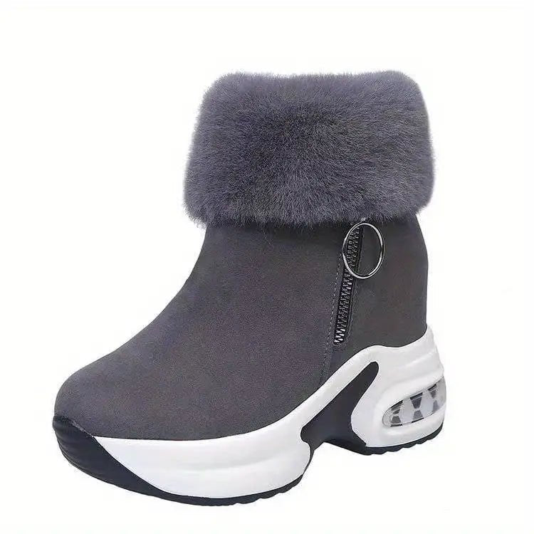 Women's Plush Lined Side Zipper Platform Winter Boots - oscloudgo