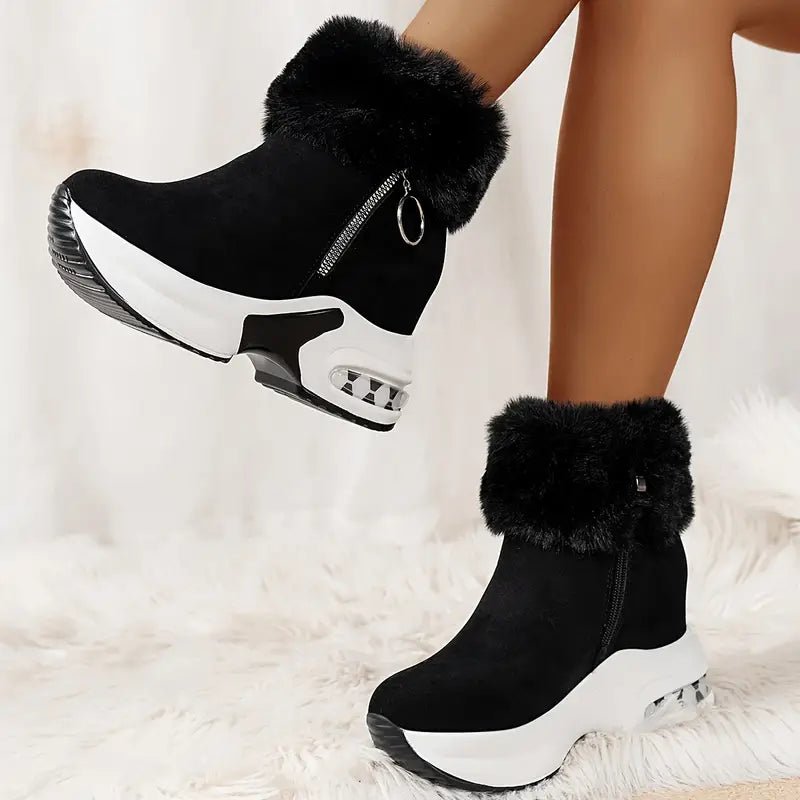 Women's Plush Lined Side Zipper Platform Winter Boots - oscloudgo