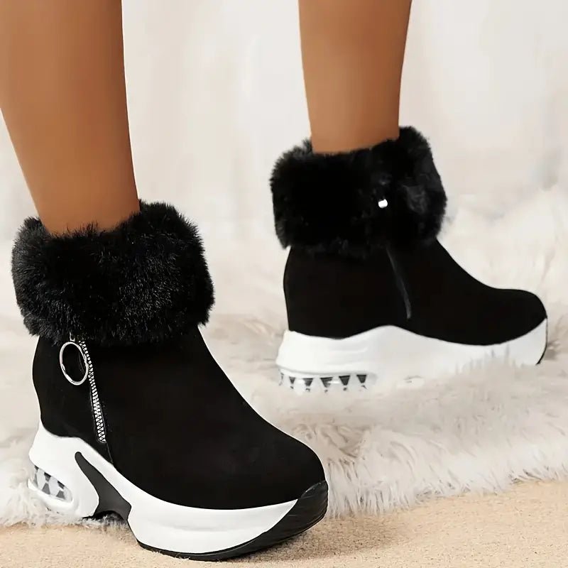 Women's Plush Lined Side Zipper Platform Winter Boots - oscloudgo