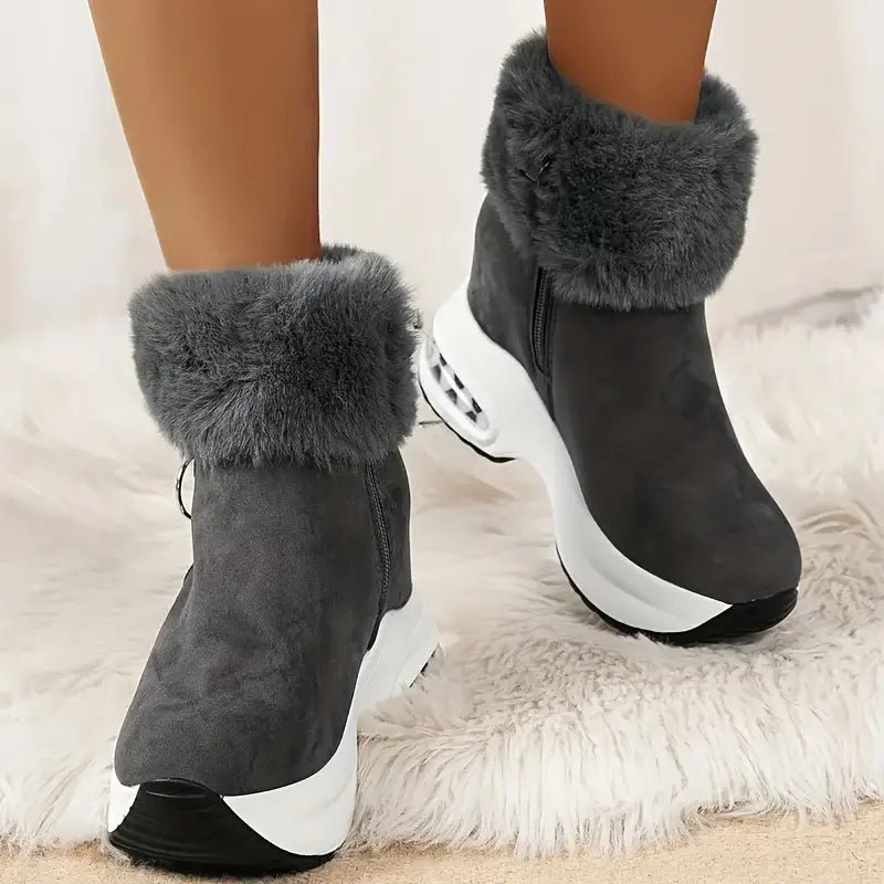 Women's Plush Lined Side Zipper Platform Winter Boots - oscloudgo