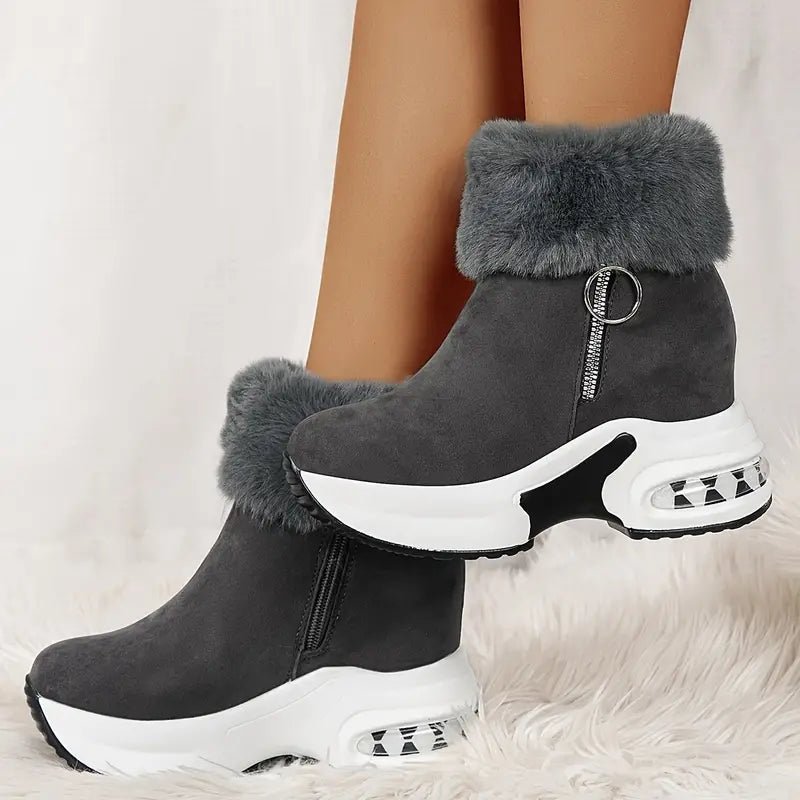 Women's Plush Lined Side Zipper Platform Winter Boots - oscloudgo