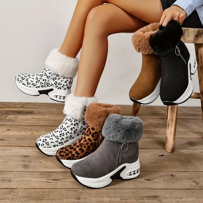 Women's Plush Lined Side Zipper Platform Winter Boots - oscloudgo