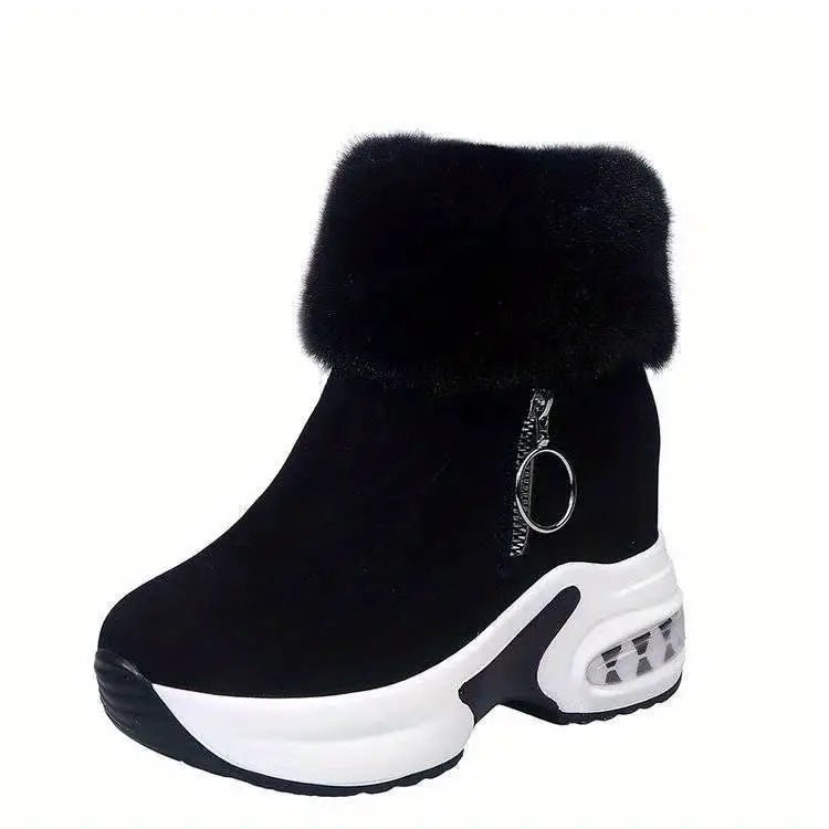 Women's Plush Lined Side Zipper Platform Winter Boots - oscloudgo