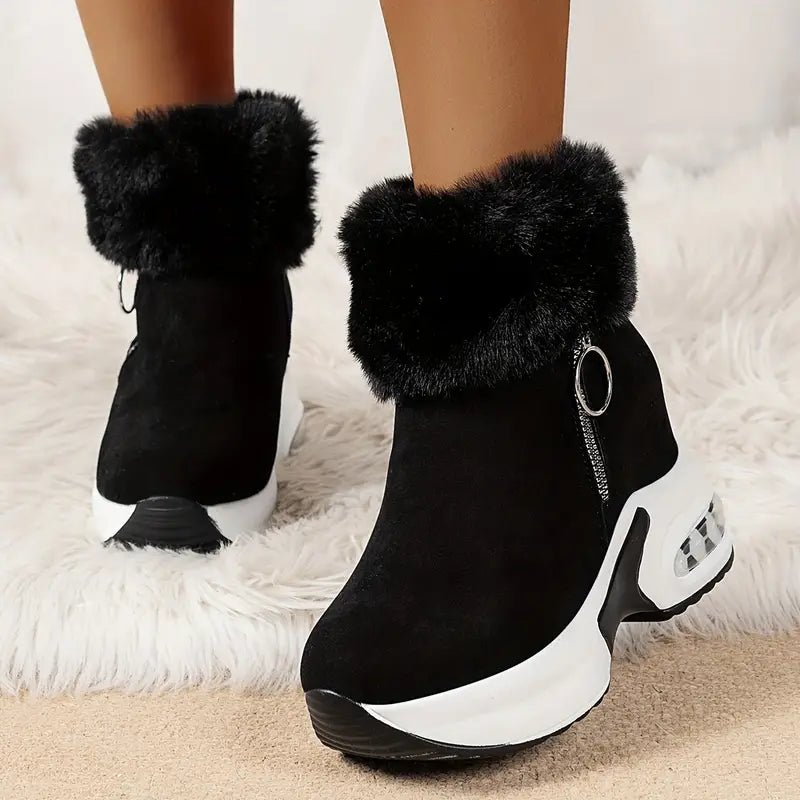 Women's Plush Lined Side Zipper Platform Winter Boots - oscloudgo