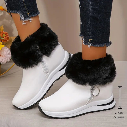 Women's Plush Warm Waterproof Non-slip Winter Leather Snow Boots - oscloudgo