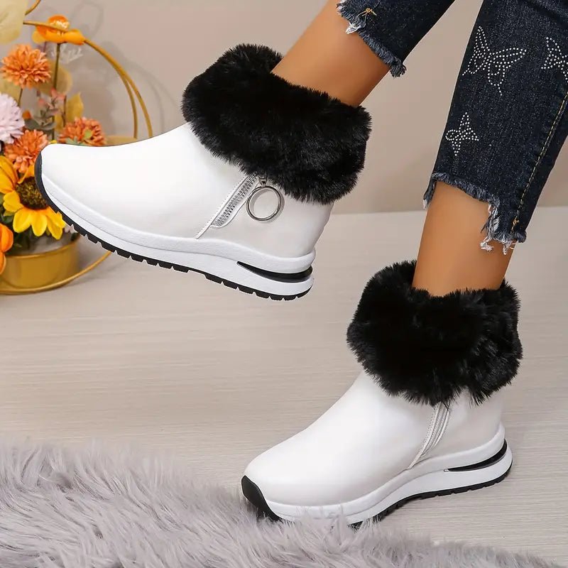 Women's Plush Warm Waterproof Non-slip Winter Leather Snow Boots - oscloudgo