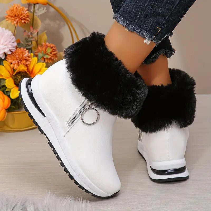 Women's Plush Warm Waterproof Non-slip Winter Leather Snow Boots - oscloudgo