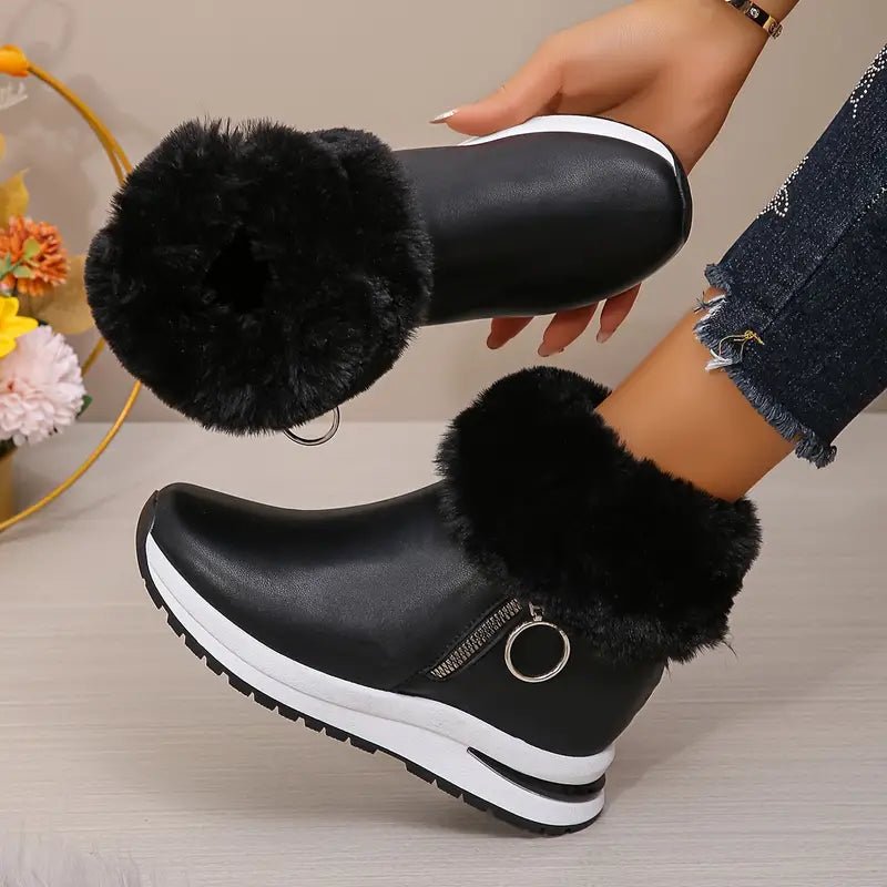 Women's Plush Warm Waterproof Non-slip Winter Leather Snow Boots - oscloudgo