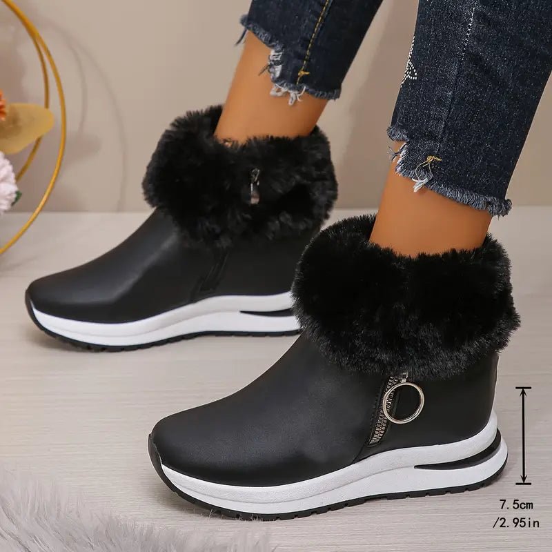 Women's Plush Warm Waterproof Non-slip Winter Leather Snow Boots - oscloudgo