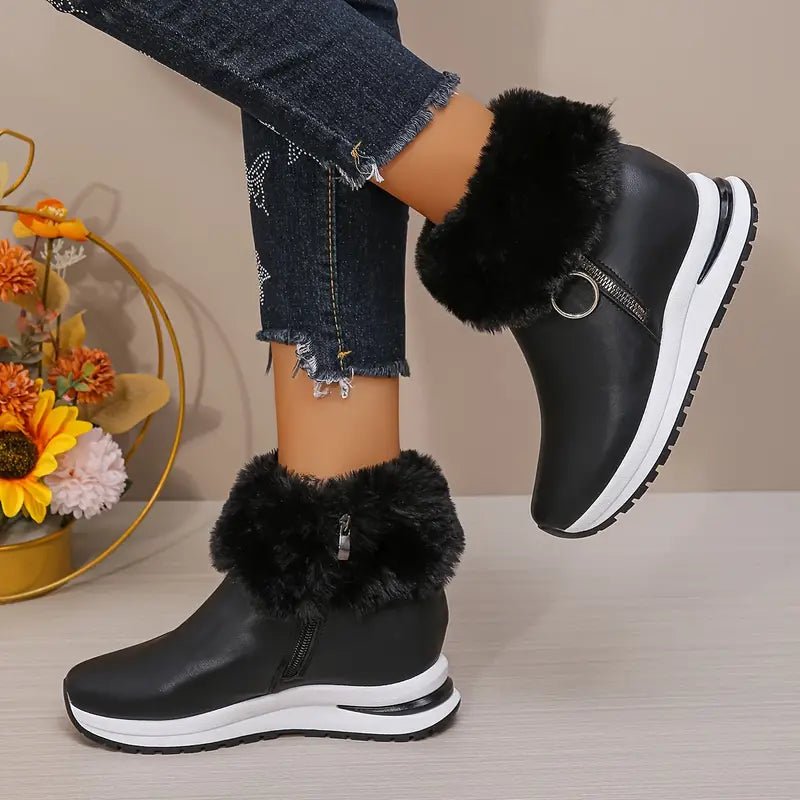 Women's Plush Warm Waterproof Non-slip Winter Leather Snow Boots - oscloudgo