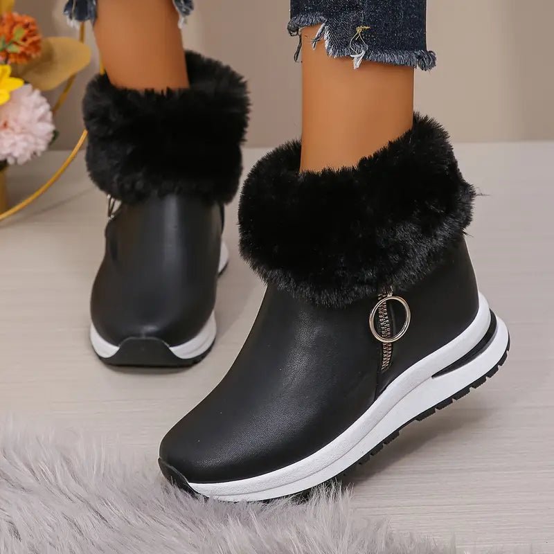 Women's Plush Warm Waterproof Non-slip Winter Leather Snow Boots - oscloudgo