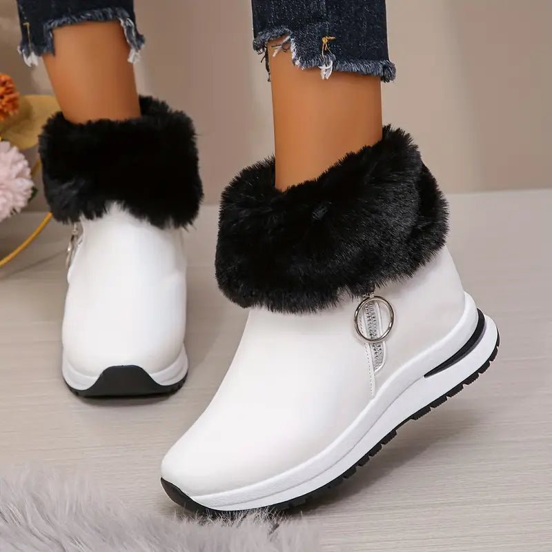 Women's Plush Warm Waterproof Non-slip Winter Leather Snow Boots - oscloudgo