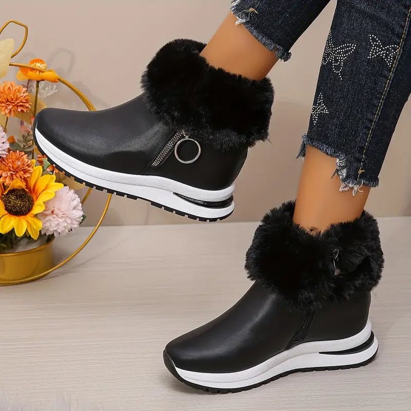 Women's Plush Warm Waterproof Non-slip Winter Leather Snow Boots - oscloudgo
