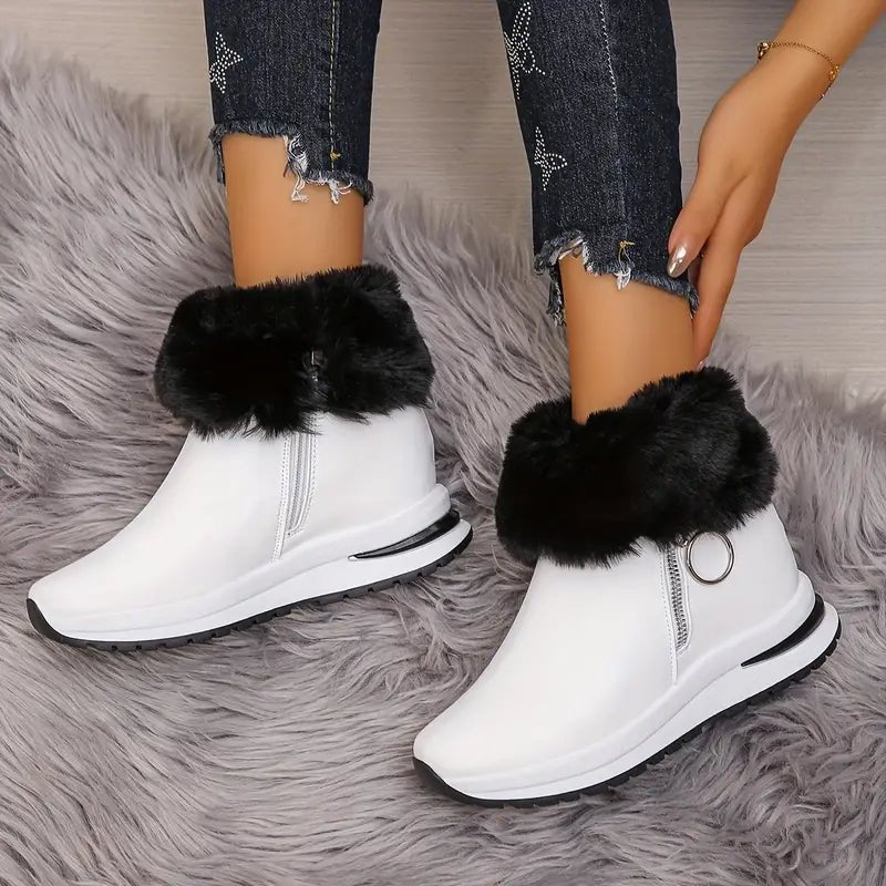 Women's Plush Warm Waterproof Non-slip Winter Leather Snow Boots - oscloudgo
