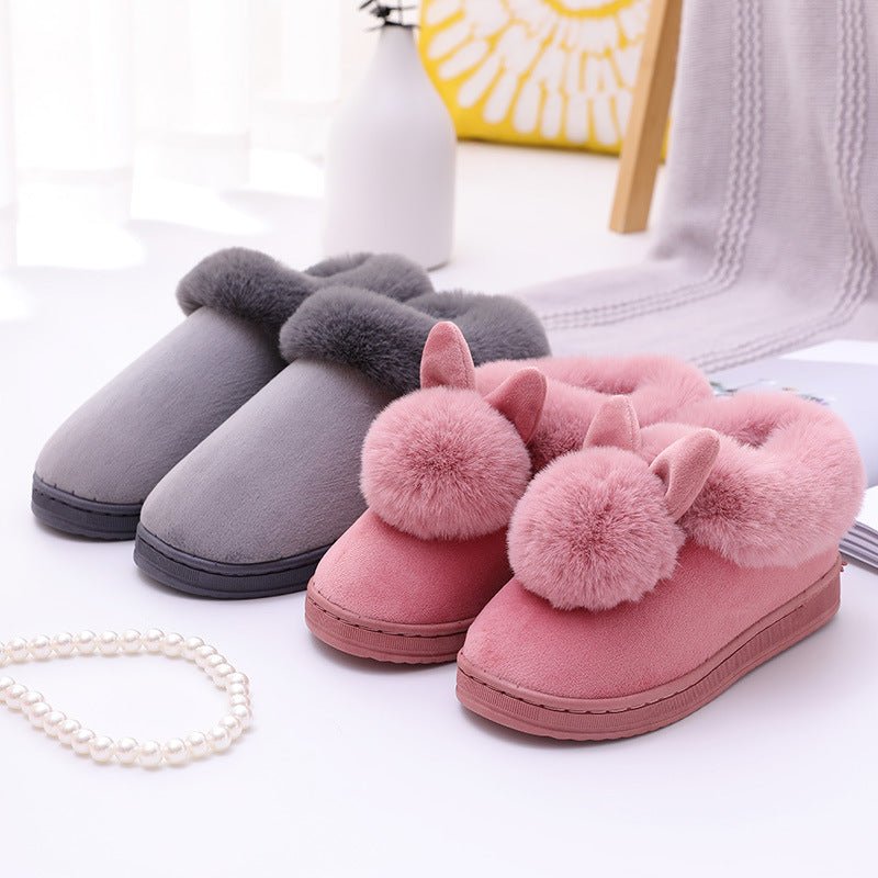 Women's Rabbit Decor Comfortable and Warm Winter Slippers - oscloudgo