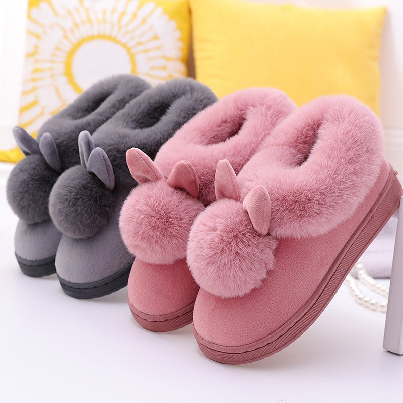 Women's Rabbit Decor Comfortable and Warm Winter Slippers - oscloudgo