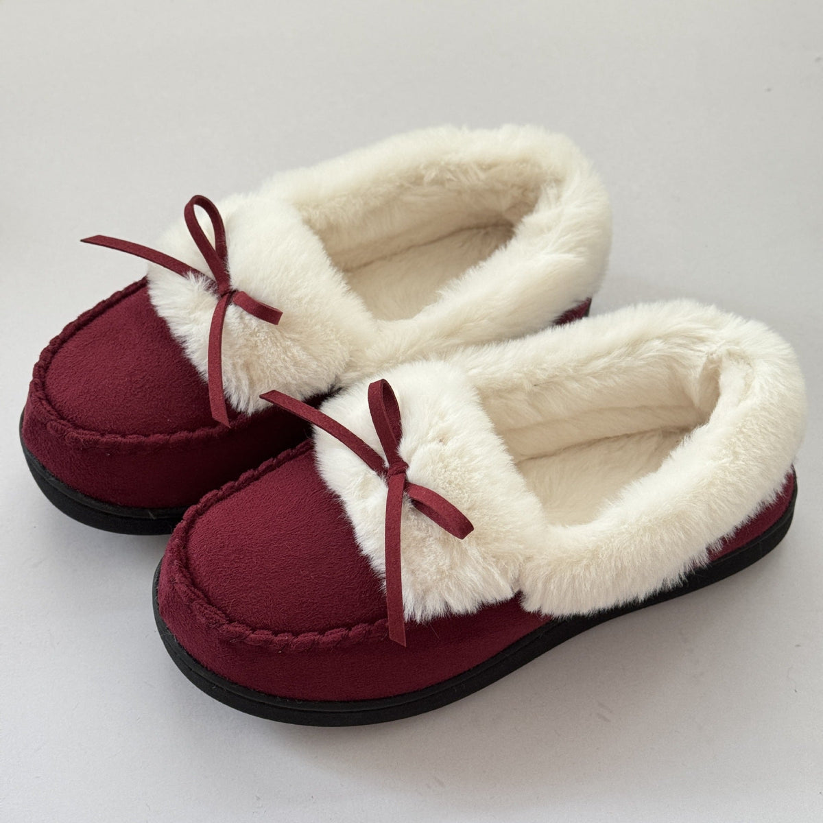 Women's Thermal Long-Pile Indoor/Outdoor Shoes Slippers Bow Slip-Ons