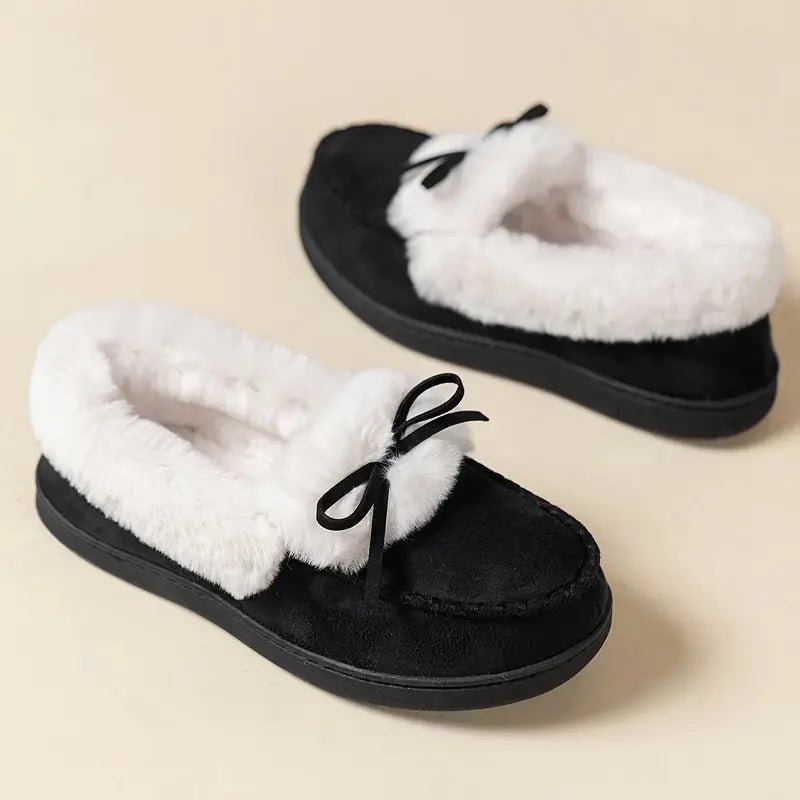 Women's Thermal Long-Pile Indoor/Outdoor Shoes Slippers Bow Slip-Ons