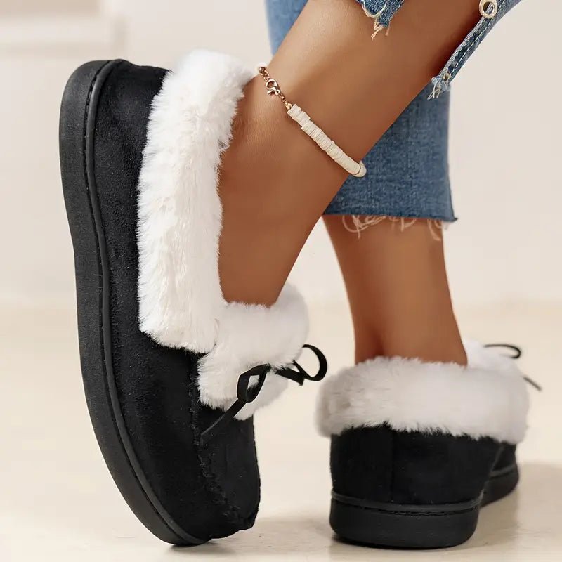 Women's Thermal Long-Pile Indoor/Outdoor Shoes Slippers Bow Slip-Ons