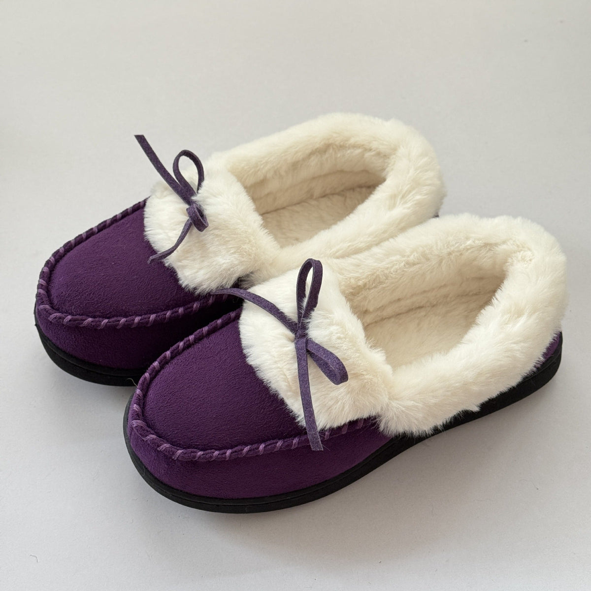 Women's Thermal Long-Pile Indoor/Outdoor Shoes Slippers Bow Slip-Ons