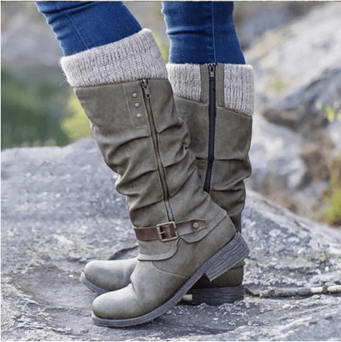 Women's Vintage Leather Zipper High Snow Boots