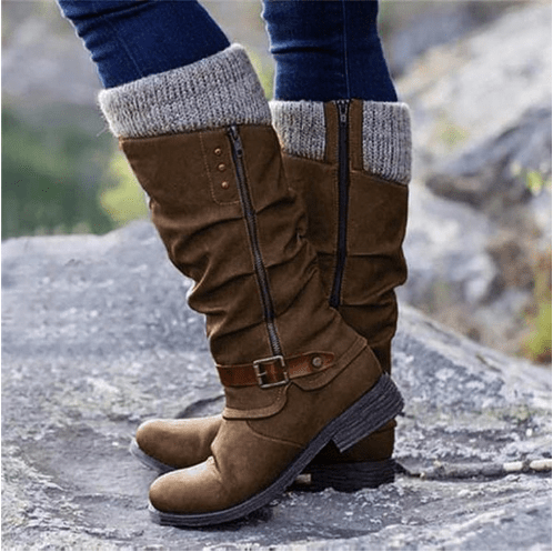 Women's Vintage Leather Zipper High Snow Boots