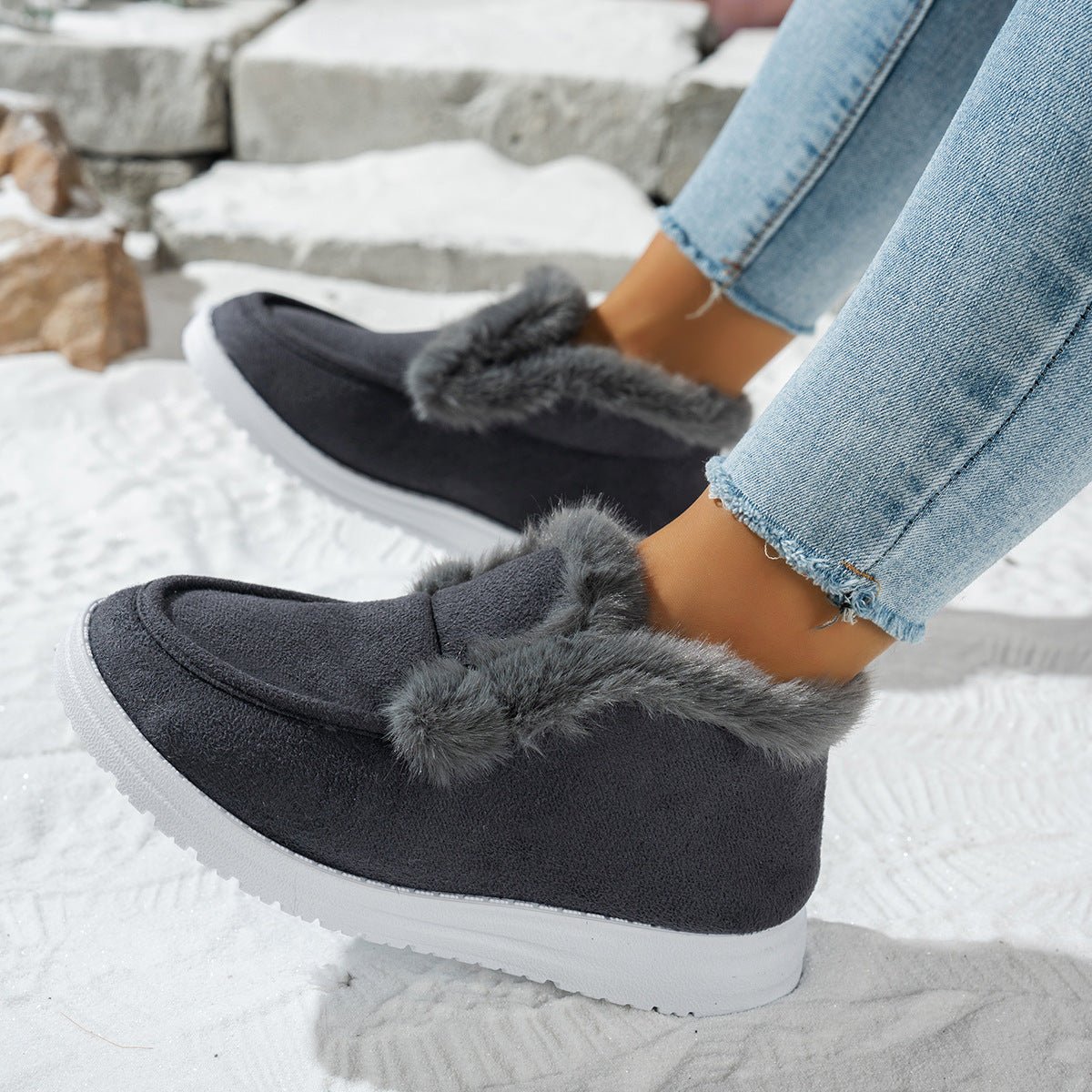 Women's Warm Furry Slip-on Winter Cotton Boots